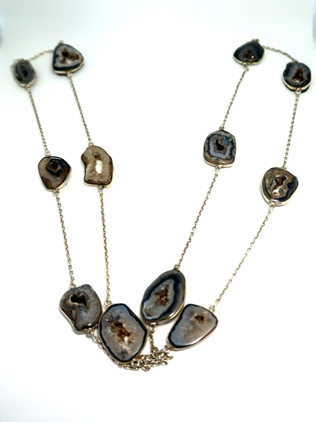 Long-strand 36" Black Quartz Druzy Gemstones Necklace 1