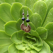 Ammonite Fossil Earring Set 3 with Black Onyx and Smoky Quartz