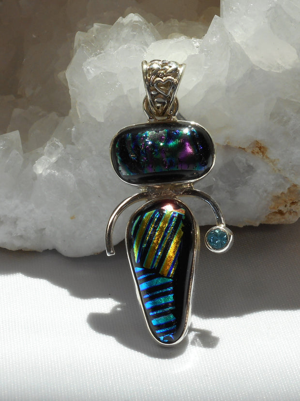Dichroic Glass Pendant 4 with Blue Topaz