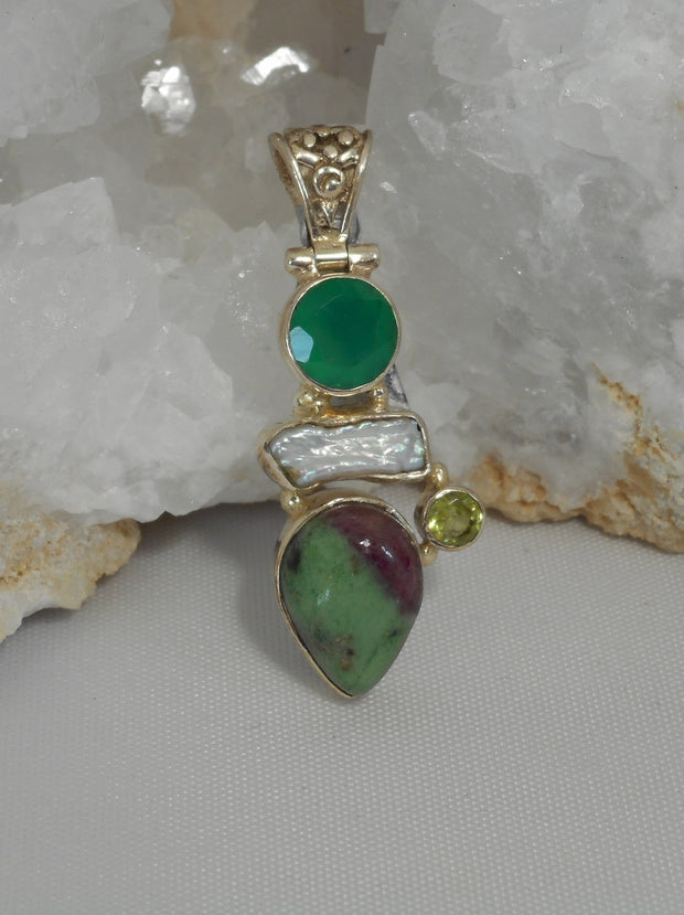 Ruby in Zoisite Pendant 11 with Emerald, Pearl and Peridot