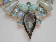 Moonstone and Blue Topaz Necklace with Larimar and CoCo Geode