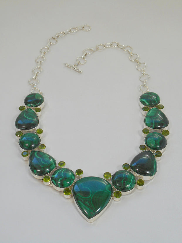 Malachite Gemstones Necklace 1 with Peridot