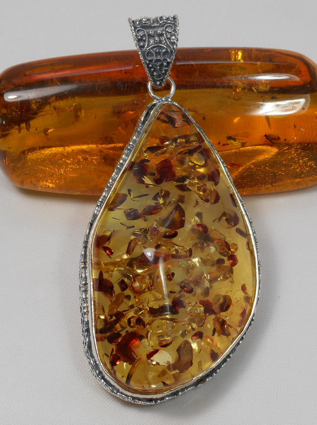 Amber and Sterling Large Pendant