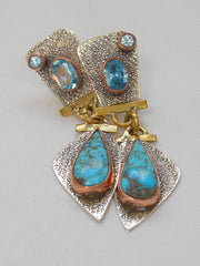 *Copper Turquoise Blue and Sterling Earring Set with Blue Topaz