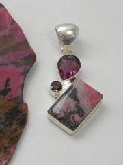 Rhodonite and Sterling Pendant 2 with Amethyst Quartz