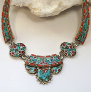 Coral and Turquoise Inlaid Mosaic Necklace 1