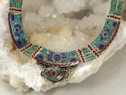 Coral and Turquoise Inlaid Mosaic Necklace 2 with Lapis