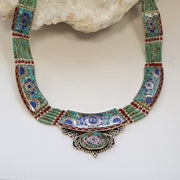 Coral and Turquoise Inlaid Mosaic Necklace 2 with Lapis