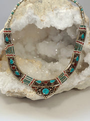 Coral and Turquoise Inlaid Mosaic Necklace 3