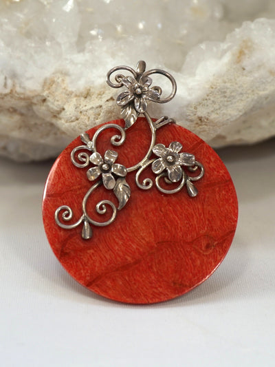 Coral Pendant with Sterling Scrollwork