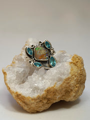 Ethiopian Opal Ring 6 with Blue Topaz