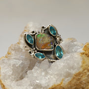 Ethiopian Opal Ring 6 with Blue Topaz