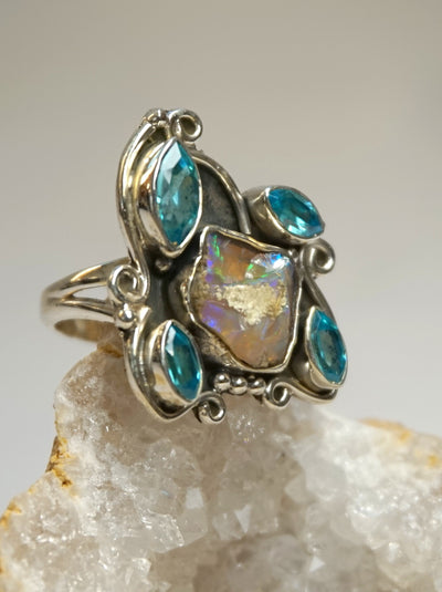 Ethiopian Opal Ring 6 with Blue Topaz