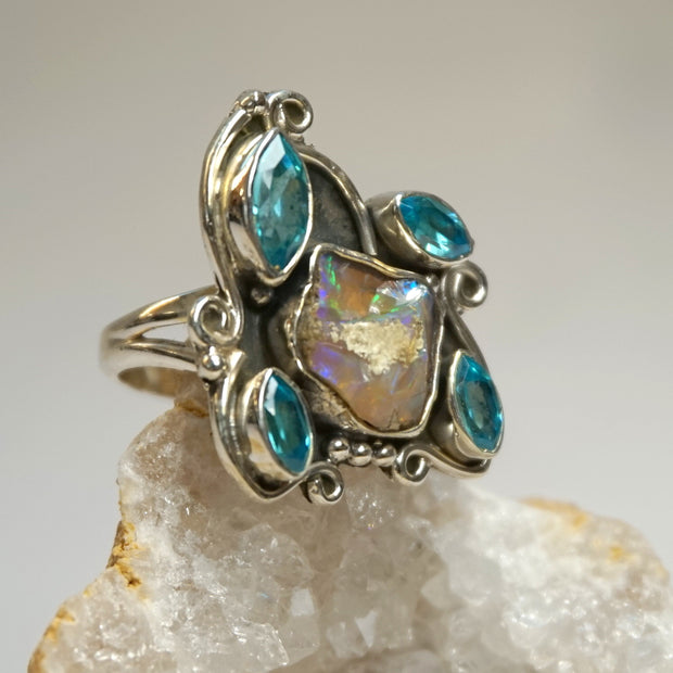 Ethiopian Opal Ring 6 with Blue Topaz