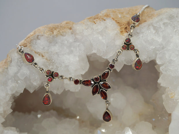 Faceted Garnet Necklace 3 with Fire Opals