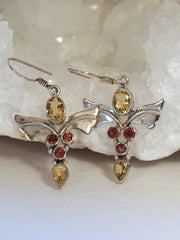 *Garnet and Citrine Quartz Angel Sterling Earring Set 1