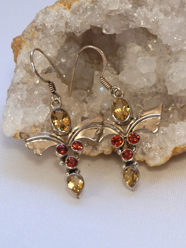 *Garnet and Citrine Quartz Angel Sterling Earring Set 1