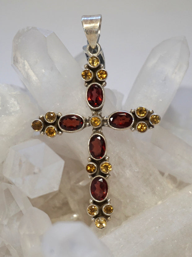 Garnet and Citrine Quartz Jeweled Cross 1