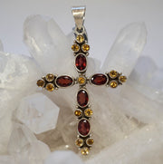 Garnet and Citrine Quartz Jeweled Cross 1