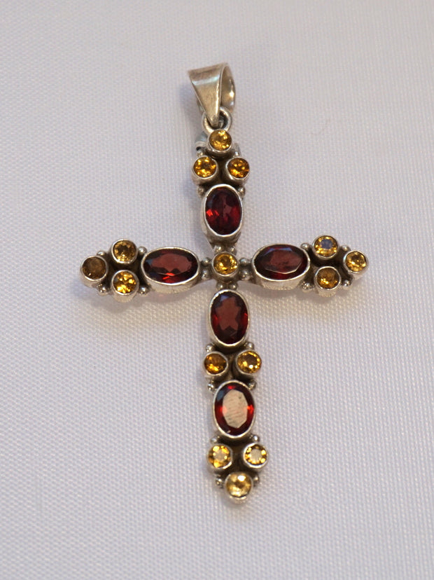 Garnet and Citrine Quartz Jeweled Cross 1