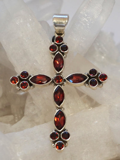 Garnet Gemstone Jewelled Cross