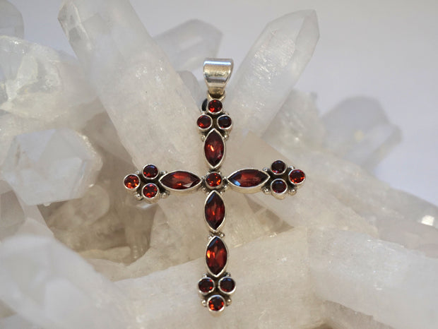 Garnet Gemstone Jewelled Cross