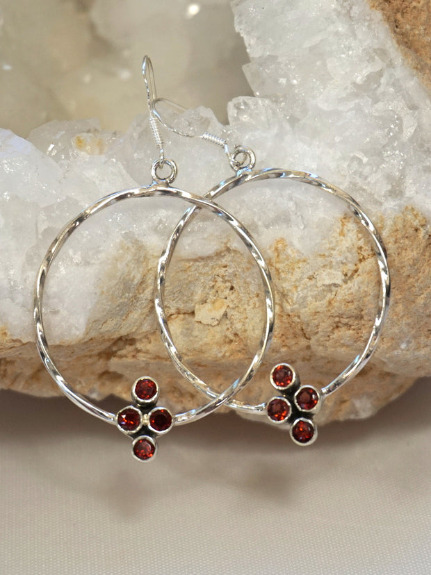 Garnet Cluster Sterling Hoop Earring Set 1