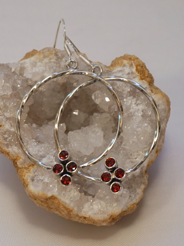 Garnet Cluster Sterling Hoop Earring Set 1