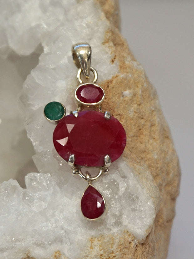 Ruby and Sterling Pendant 9 with Emerald