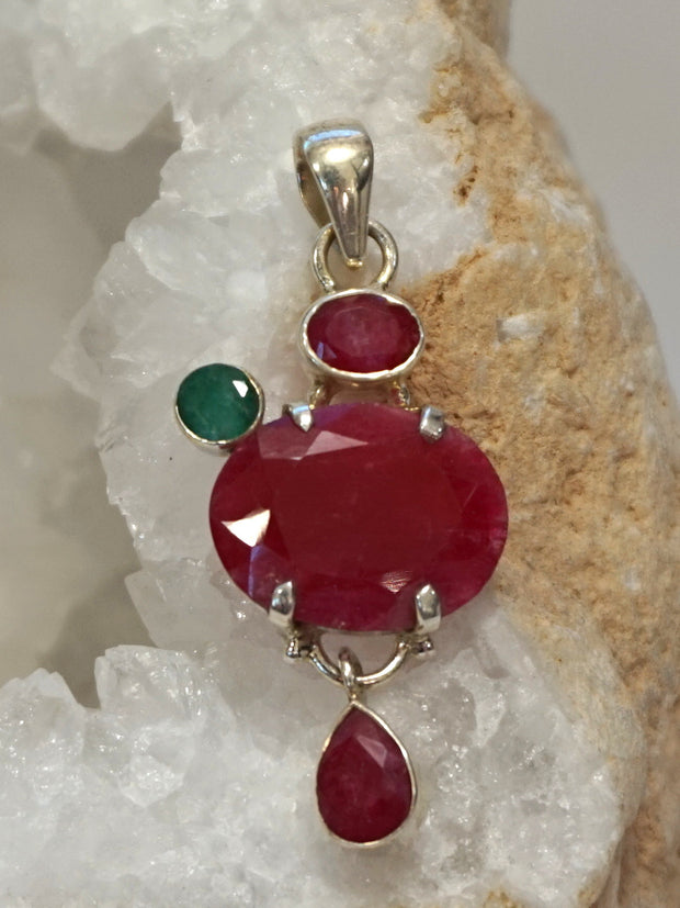Ruby and Sterling Pendant 9 with Emerald