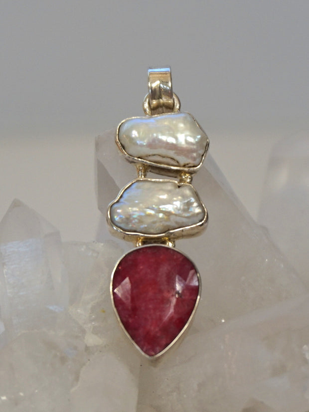 *Ruby and Sterling Pendant 10 with Pearls