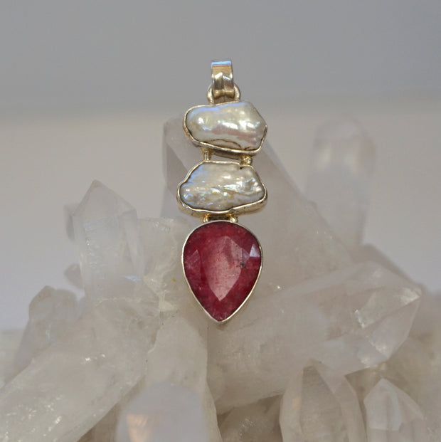 *Ruby and Sterling Pendant 10 with Pearls