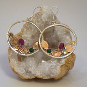 Copper and Emerald Sterling Hoop Earring Set with Rubies