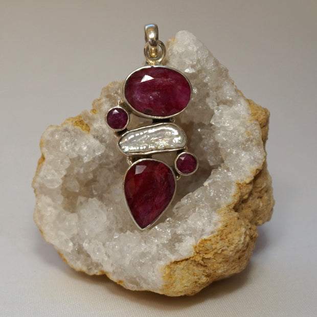 *Ruby and Sterling Pendant 11 with Pearl