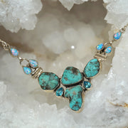 Artisan Turquoise and Fire Opal Necklace with Blue Topaz