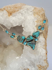 Artisan Turquoise and Faceted Blue Topaz Necklace 2