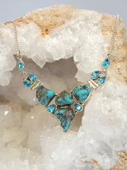 Artisan Turquoise and Faceted Blue Topaz Necklace 2