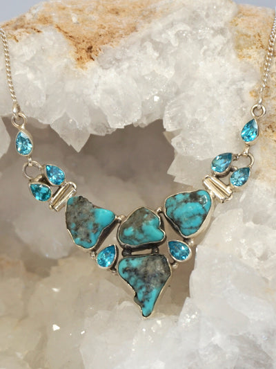 Artisan Turquoise and Faceted Blue Topaz Necklace 2