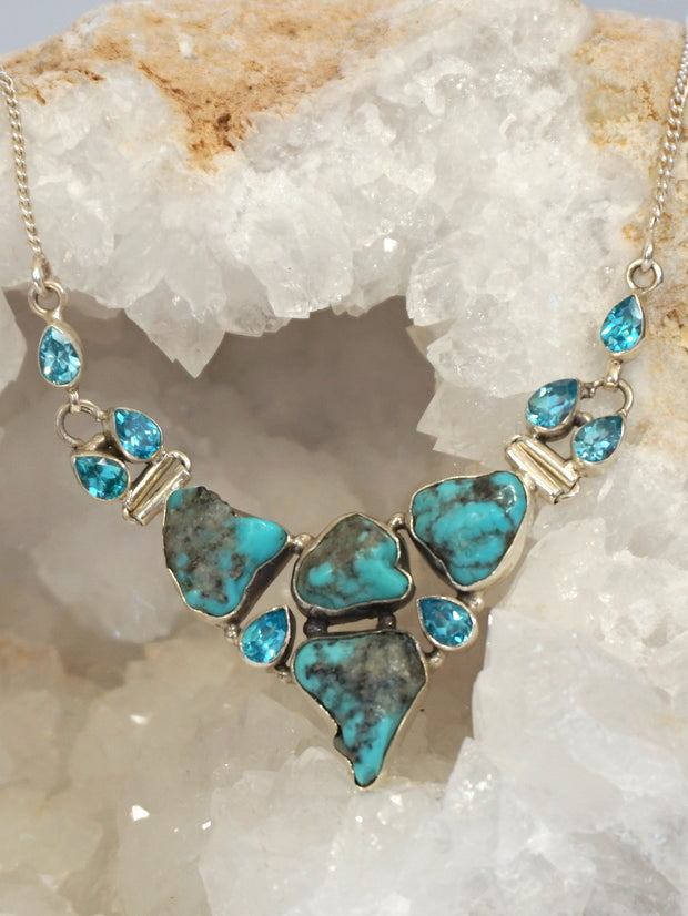 Artisan Turquoise and Faceted Blue Topaz Necklace 2