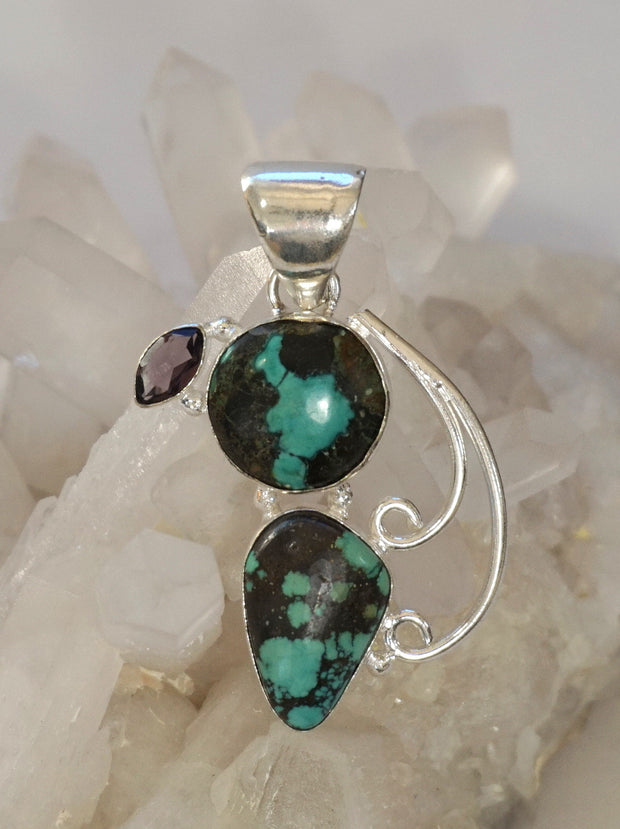 Tibetan Turquoise Pendant 11 with Amethyst Quartz