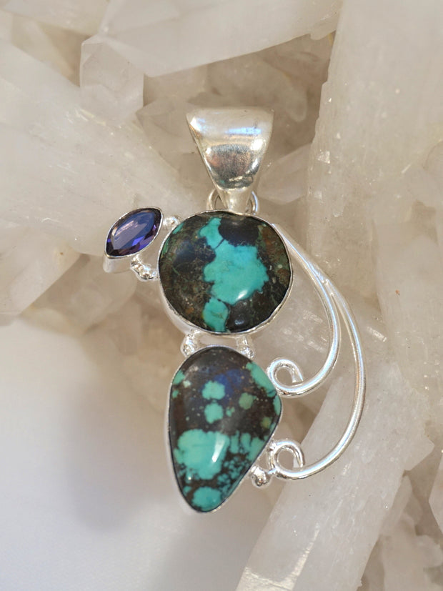 Tibetan Turquoise Pendant 11 with Amethyst Quartz