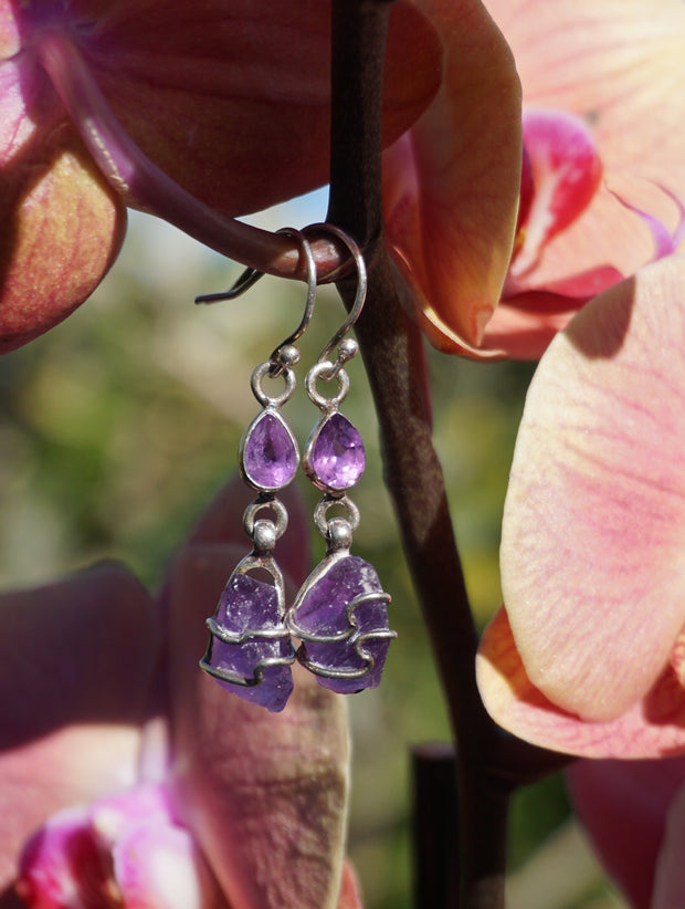 Artisan Free-form Rough Amethyst Earring Set 1