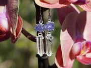 Rough Tanzanite Earring Set 2 with Lemurian Quartz Crystal Points