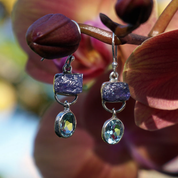 Rough Tanzanite Earring Set 3 with Blue Topaz