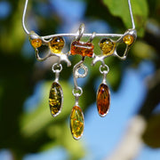 Amber and Sterling Artisan Pendant with Teardrop Dangles