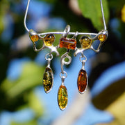 Amber and Sterling Artisan Pendant with Teardrop Dangles