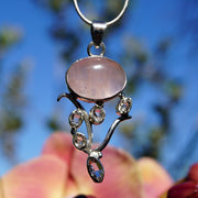 Rose Quartz and Herkimer "Diamond" Quartz Crystal Pendant