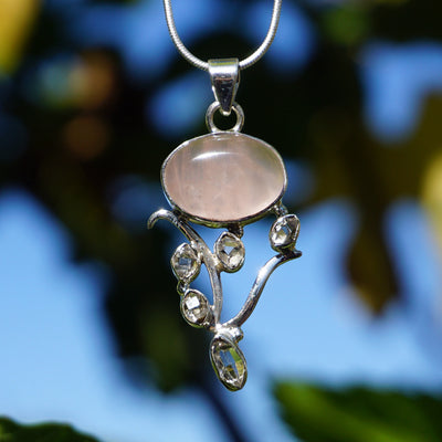 Rose Quartz and Herkimer "Diamond" Quartz Crystal Pendant