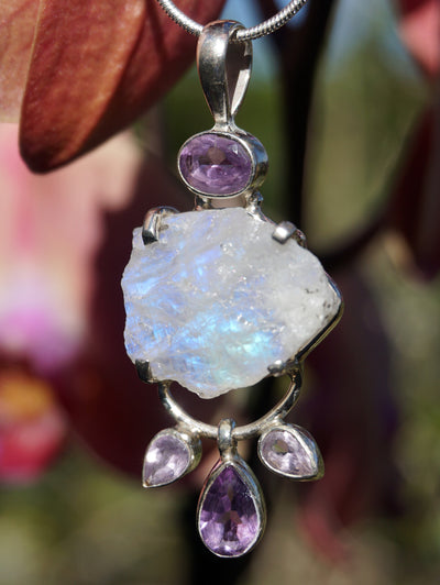 Free-form Organic Moonstone Pendant 2 with Amethyst