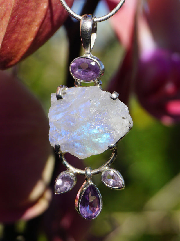 Free-form Organic Moonstone Pendant 2 with Amethyst